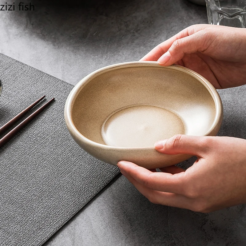 Retro Irregular Ceramic Deep Plate Restaurant Salad Plate Thick Soup Dessert Plates Molecular Food Creative Tableware