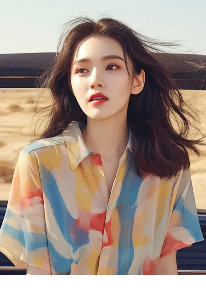 Chiffon Women's Shirt Summer Prints Vintage Blouses Loose Short Sleeve Women Tops Fashion Clothing Turn-down Collar 2024 Korean