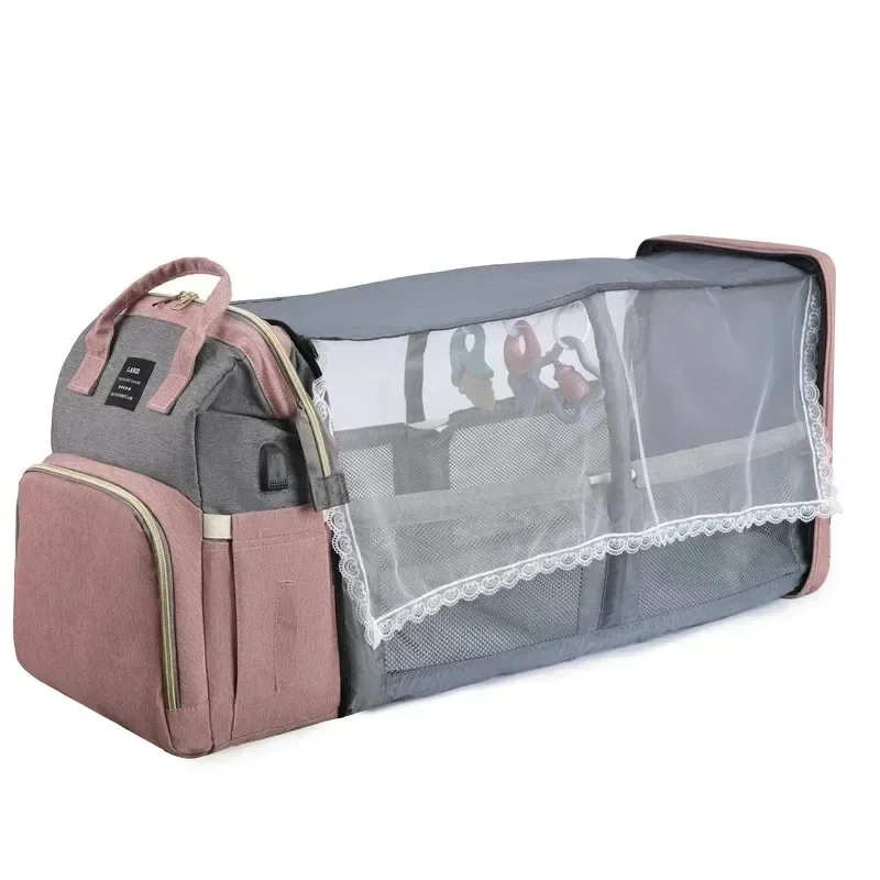 Folding Mommy Bag Portable Folding Crib Bed Large-capacity Baby Backpack Female Mommy Outting Bag Activity Diaper Nappy Bags diaper bag,maternity bag,diaper backpack