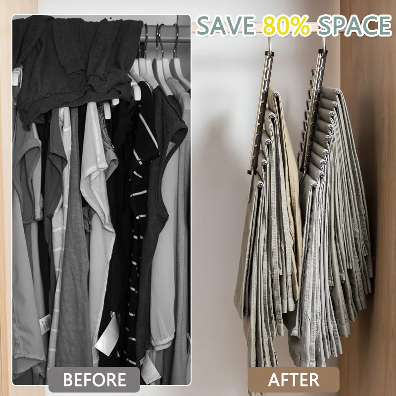 Clothes Hanger Pants Rack Clothes Rack Storage Hanger Clothing Storage Stainless Steels Pants Hanger Space Saving 5/9 Tier Closet Organizers for Jean,Trouser,Scarf,Multi Clothes Rack in One Storage