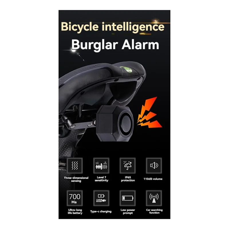 A45U Bike Vibration Alarm USB Charging Burglar Motorcycle Bike Security Alarm With Remote Control