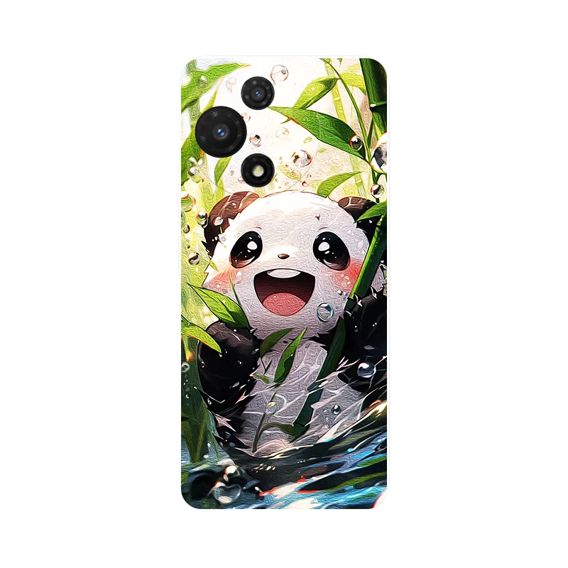 Silicone Soft Cover with Floral Panda Design - TPU Protective Phone Case in Blue