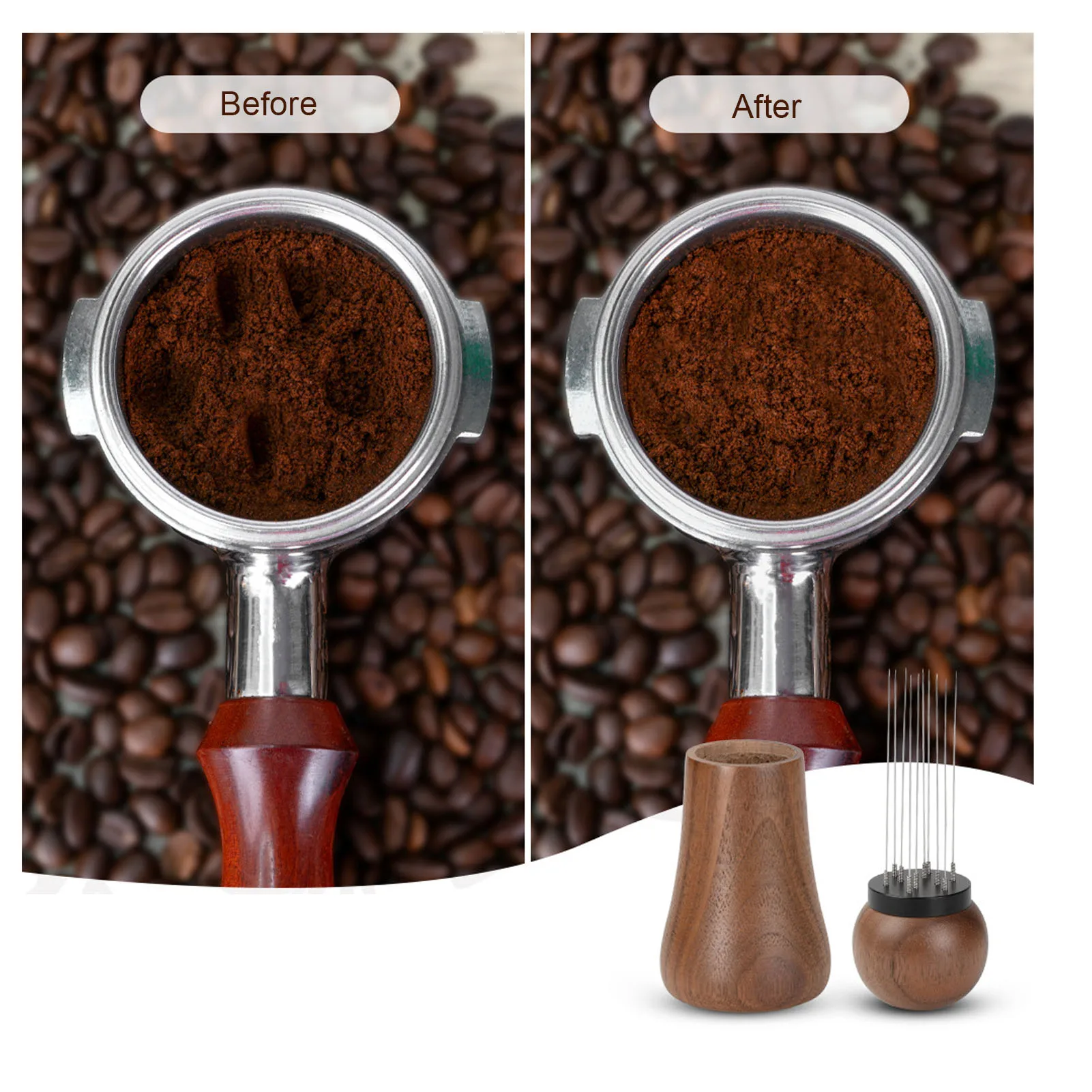 Coffee Hammer Coffee Tamper Needle Type Coffee Distributor Stainless Steel Walnut Wood Coffee Tamper for Coffee Machine Supplies