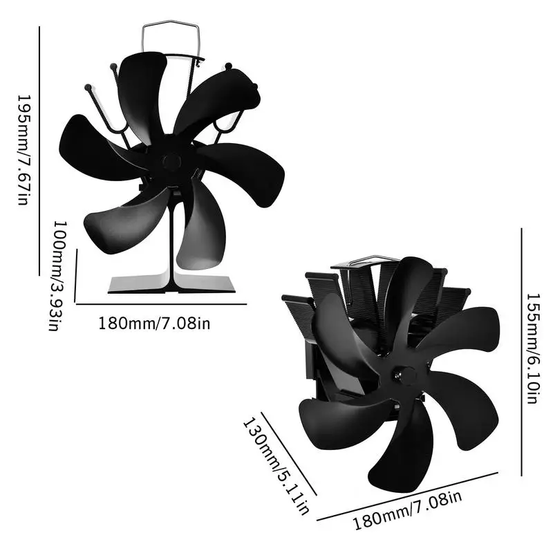 Ventilatore per camino alimentato a calore ventilatori per stufa a legna a 6 pale ventilatore termico per motore silenzioso Non elettrico per stufe a legna/tronchi/caminetti/riscaldatore