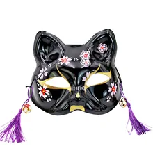 

1pc Japanese Animal Cat Half Face Mask Female Cosplay Supplies Pink Cherry Blossoms Masquerade Party Mask With Tassels