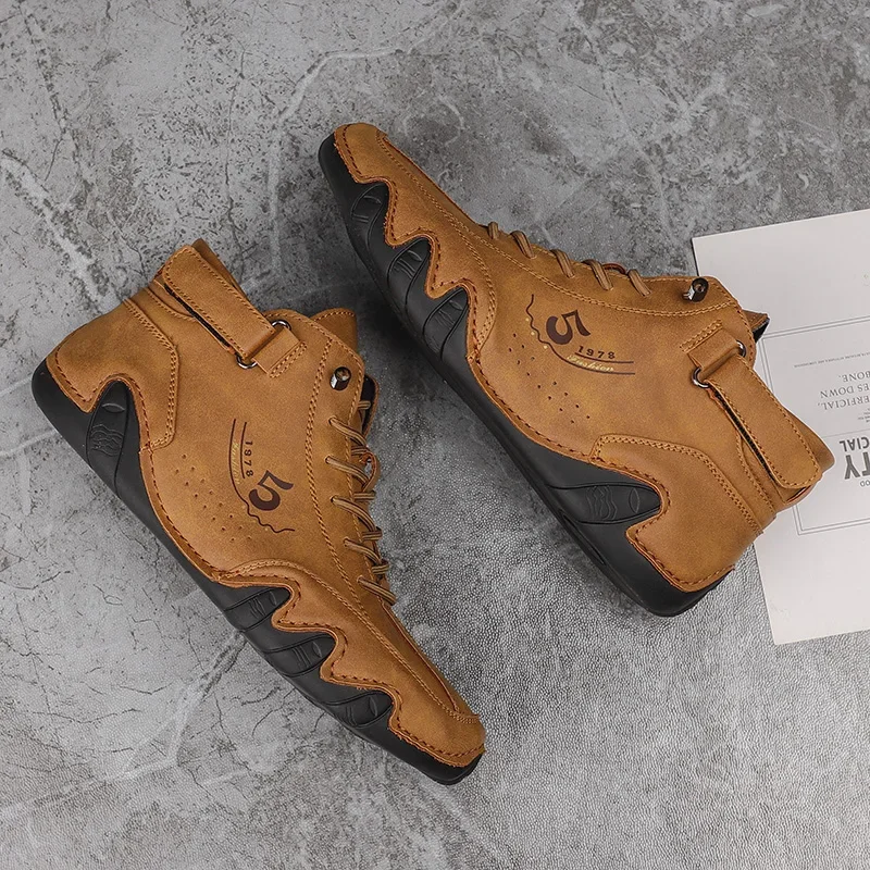 Ankle Leather Boots Men Fashion High Top Casual Shoes Handmade Botines Hombre Botte Homme Plus Big Size 48 49 50