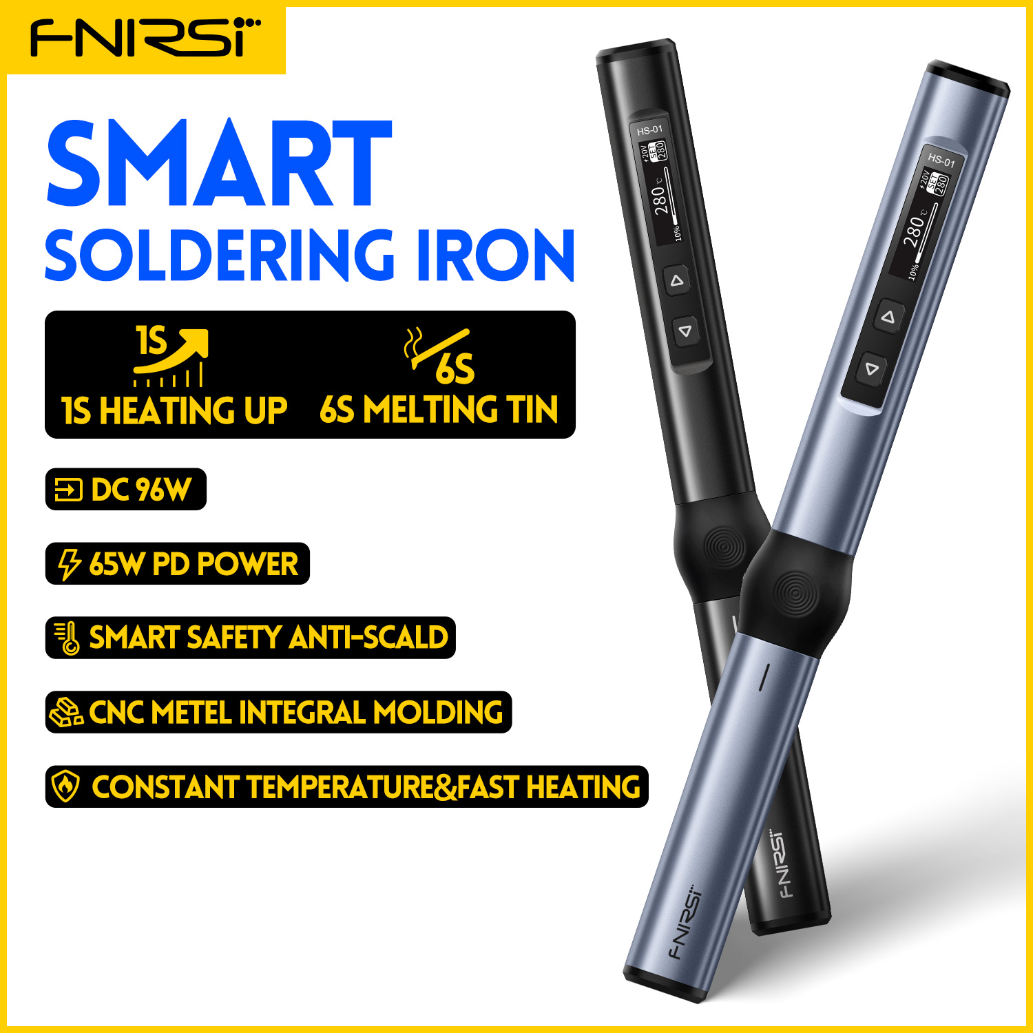 FNIRSI HS-01 Smart Electric Soldering Iron Kit Portable Digital PD 65W Adjustable Constant Temperature Fast Heating Repair Tools