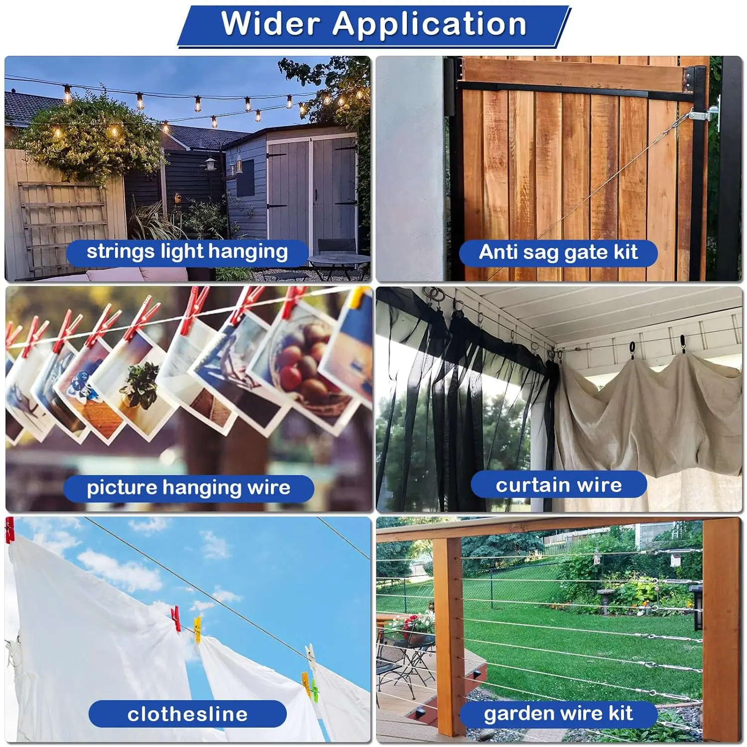 Stainless Steel Shade Sail Wire Kit Plant Training Garden Wire Rope Kit for Sun Shelter 2mm Stainless Steel Canopy Hanging Ropes sun shade hardware kit
