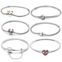 Bracelet Disney en argent 925, breloques en forme de cœur, pavé de zircone, 17-20CM, pour femmes, bijoux à breloques DIY, cadeaux, offre spéciale 1