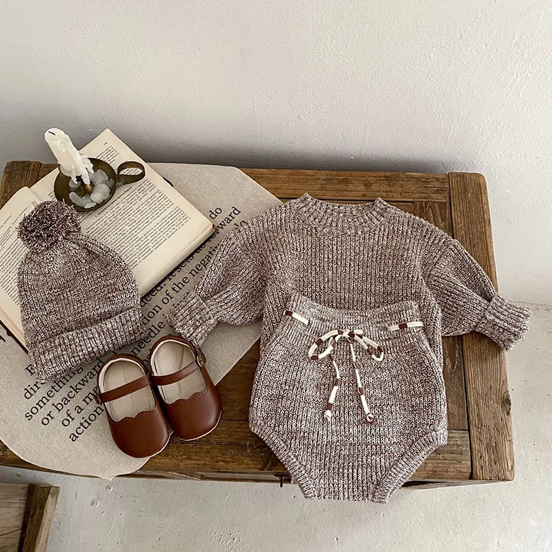 Cotton Baby Knit Pullover And Shorts Set For Newborns