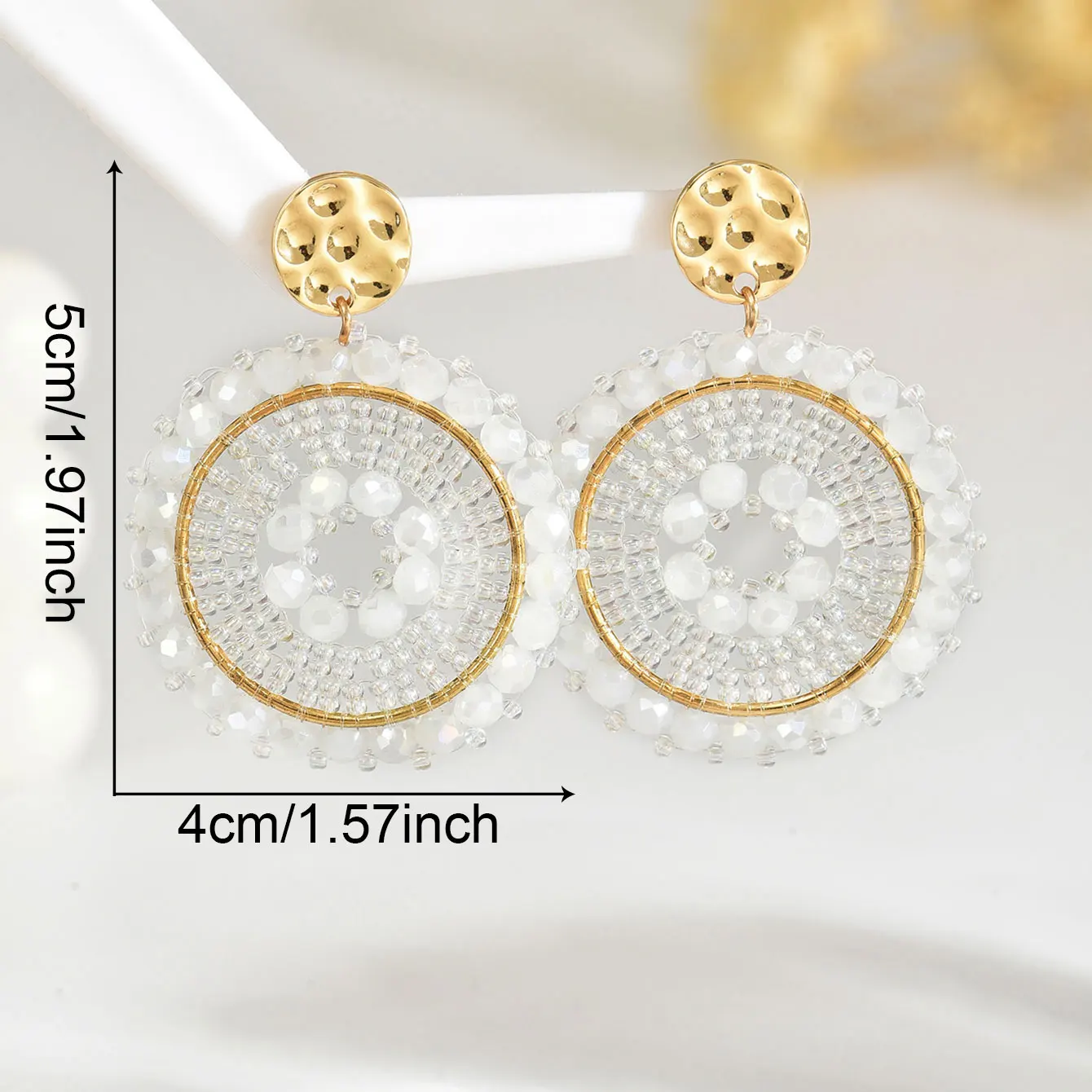 Bohemain Colorful Round Crystal Beads Drop Earrings for Women Ladies Handmade Geometric Metal Earrings Summer Party Jewelry Gift