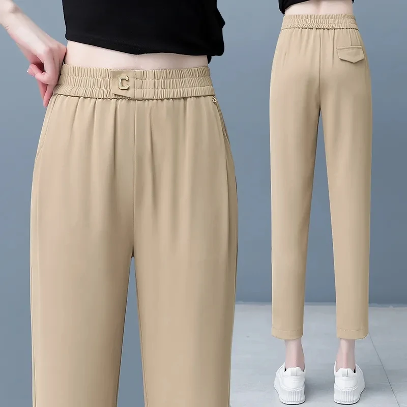 

Женские брюки, женские однотонные летние шаровары с высокой талией в Корейском стиле, элегантные мягкие популярные подростковые модные Уютные Молодежные брюки, 2024