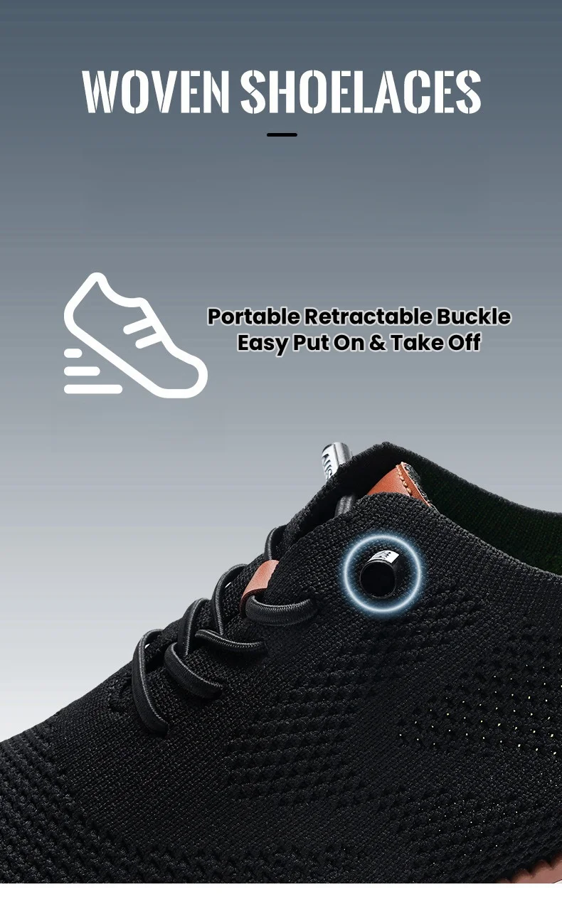 Lightweight Lace-up Casual Men Shoes Breathable Flying Weave Elastic Rope Overfoot One Foot Stirrup Casual Sneakers Large Size 6
