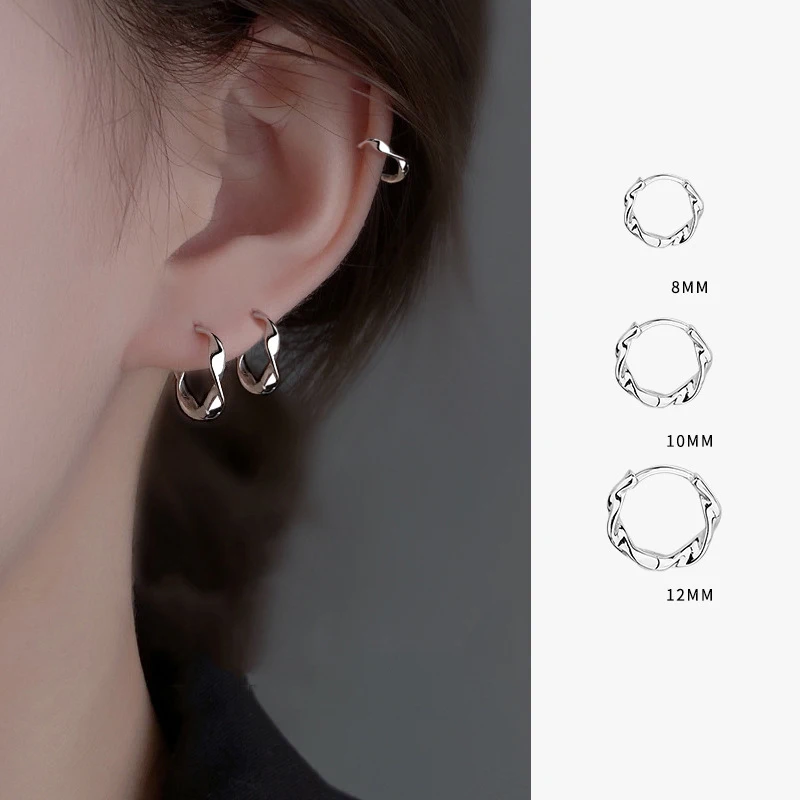 925 Sterling Silver Geometric Mobius Waves Hoop Earrings for Women Fine ...