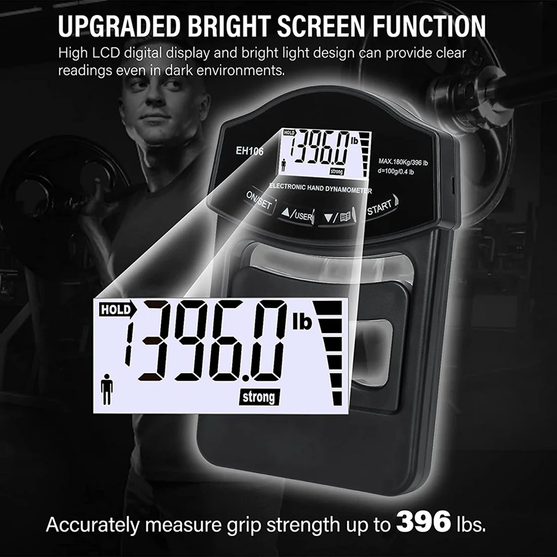 Grip Strength Tester 396Lbs/180Kg Digital Hand Dynamometer Grip Strength Meter USB LCD Screen Hand Dynamometer