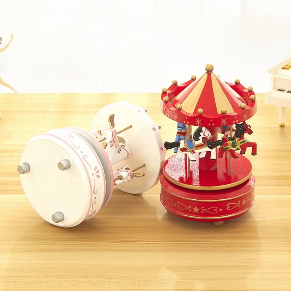 Christmas Carousel Carousel Music Box Wooden Exquisite Rotating Wooden Music Box Cartoon Interactive Children Gifts Musicbox