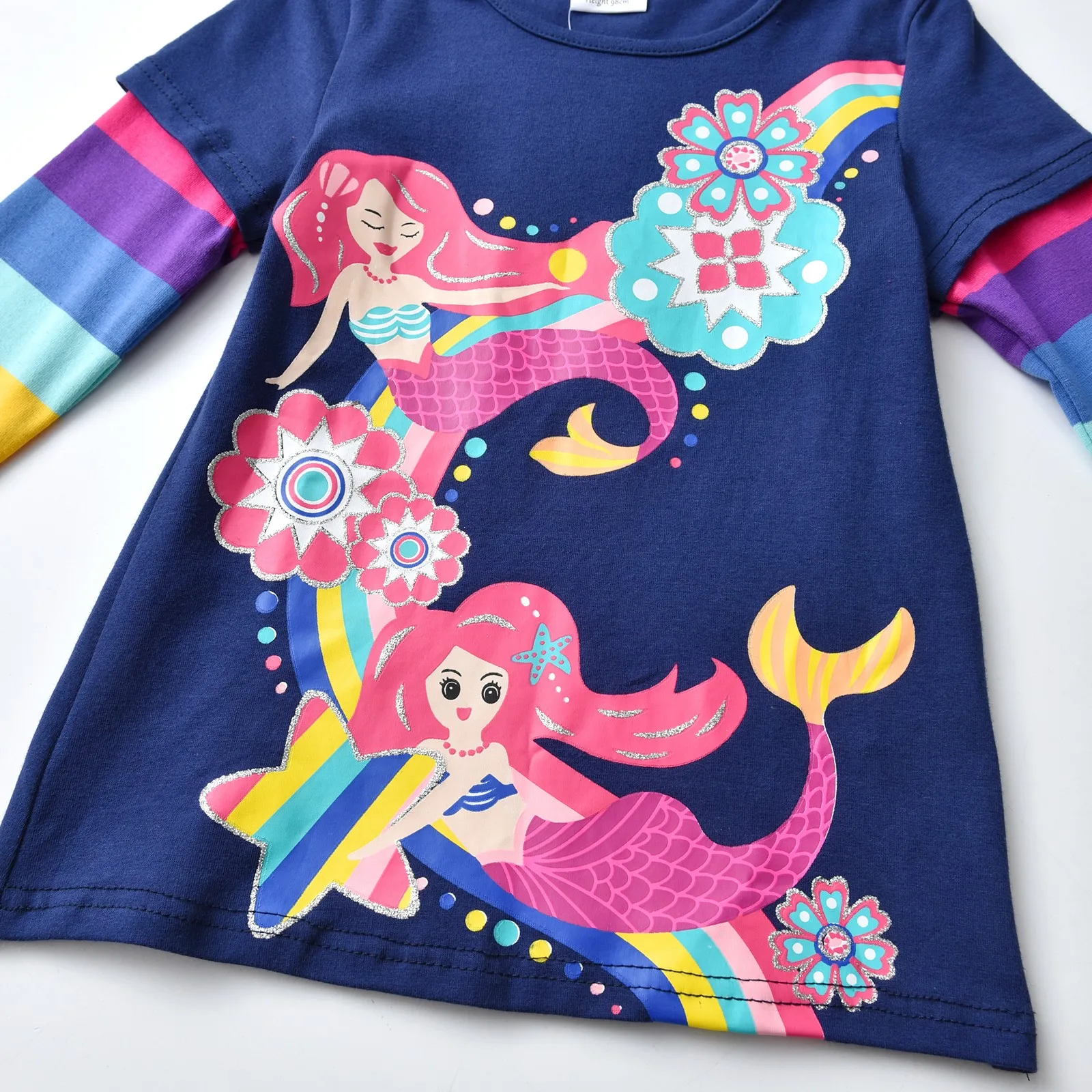 DXTON Girls Long Sleeve T-shirts Mermaid Print Children Clothing Kids Casual Tops Cartoon T-shirt Girl Cotton Outwear 3-12 Years 2