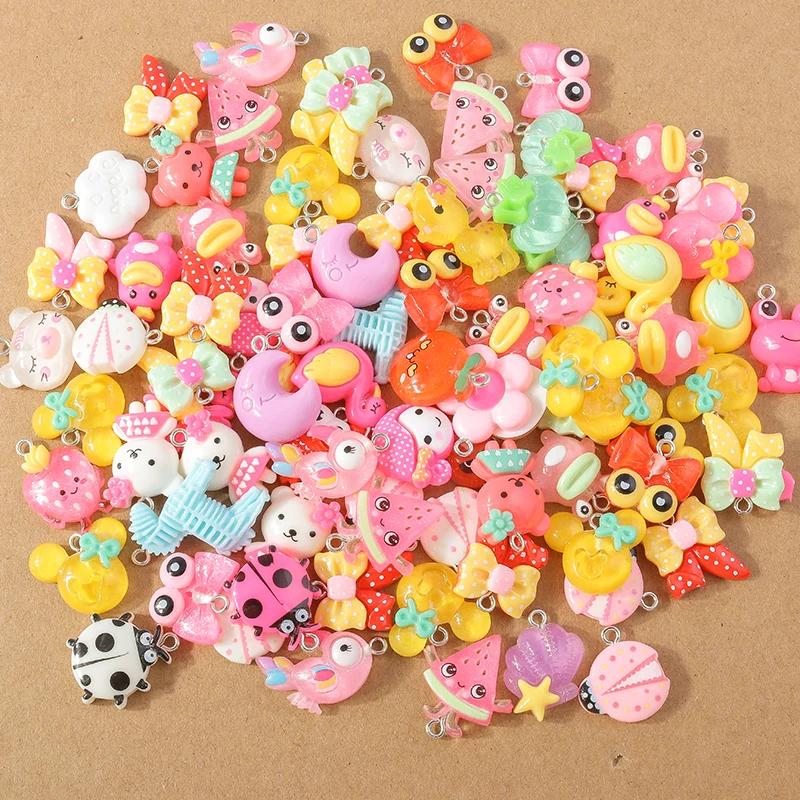 15 Stück zufällige Mischung, niedliche Harz-Tier-Blumen-Charms-Anhänger für Ohrringe, Halsketten, Armbänder, DIY, Kinderschmuck, Geschenkzubehör