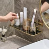 Luxury Bathroom Shelf without drilling Iron Wall Shelf with Marble style Glass Plate Makeup Storage Rack Bathroom Accessories 4