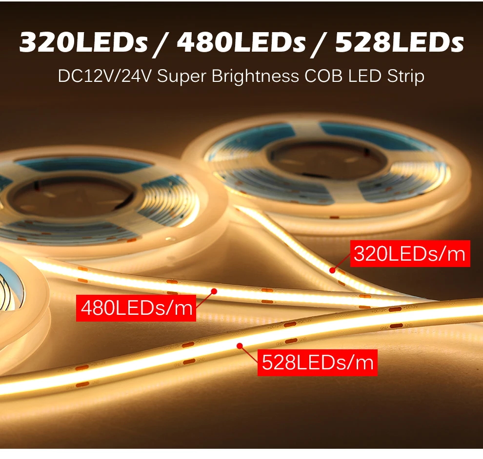 Alta densidade flexível COB Luzes LED Faixa,