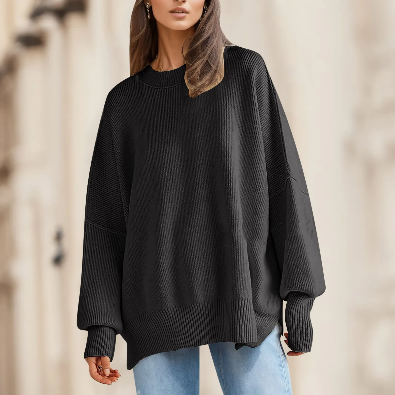 

Women's Loose Autumn And Winter Casual Fashionable Pullover Round Neck Solid Color Simplicity Knitting Sweaters