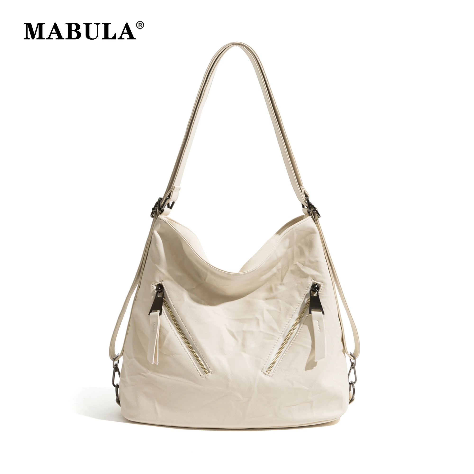 

MABULA Simple Solid Color Bag With Zippers Anti Theft Backpack Designer Women Soft PU Leather High Quality Crossbody Bag