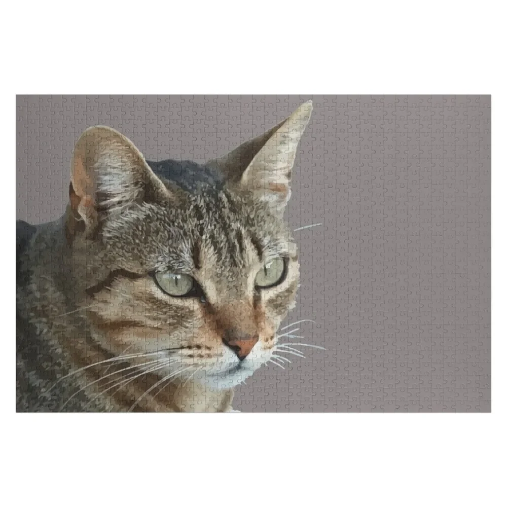 Stunning Tabby Cat Close Up Portrait Vector Isolated Jigsaw Puzzle Wood Name Wooden Boxes Puzzle