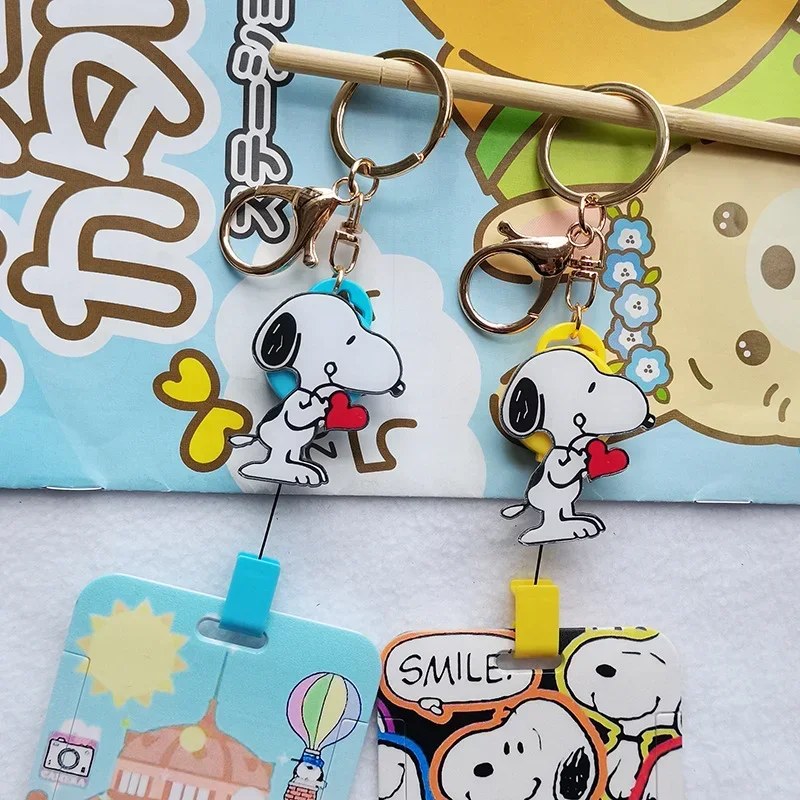 Snoopy Charlie Card Holder Retractable Keychain Cartoon Cute Students Badge  Reel Clip School Meal Bus Nurse IC ID Card Cover