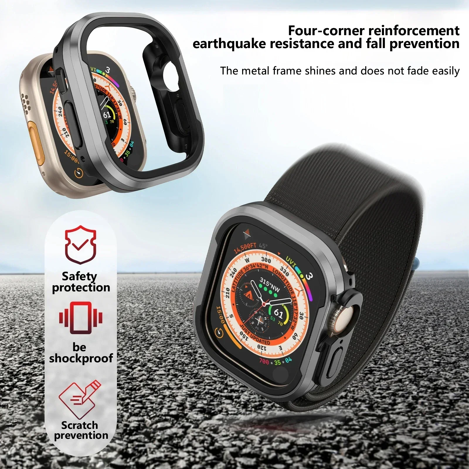 Premium Aluminum Alloy Apple Watch Case with Metal Frame & TPU Bumper Cover