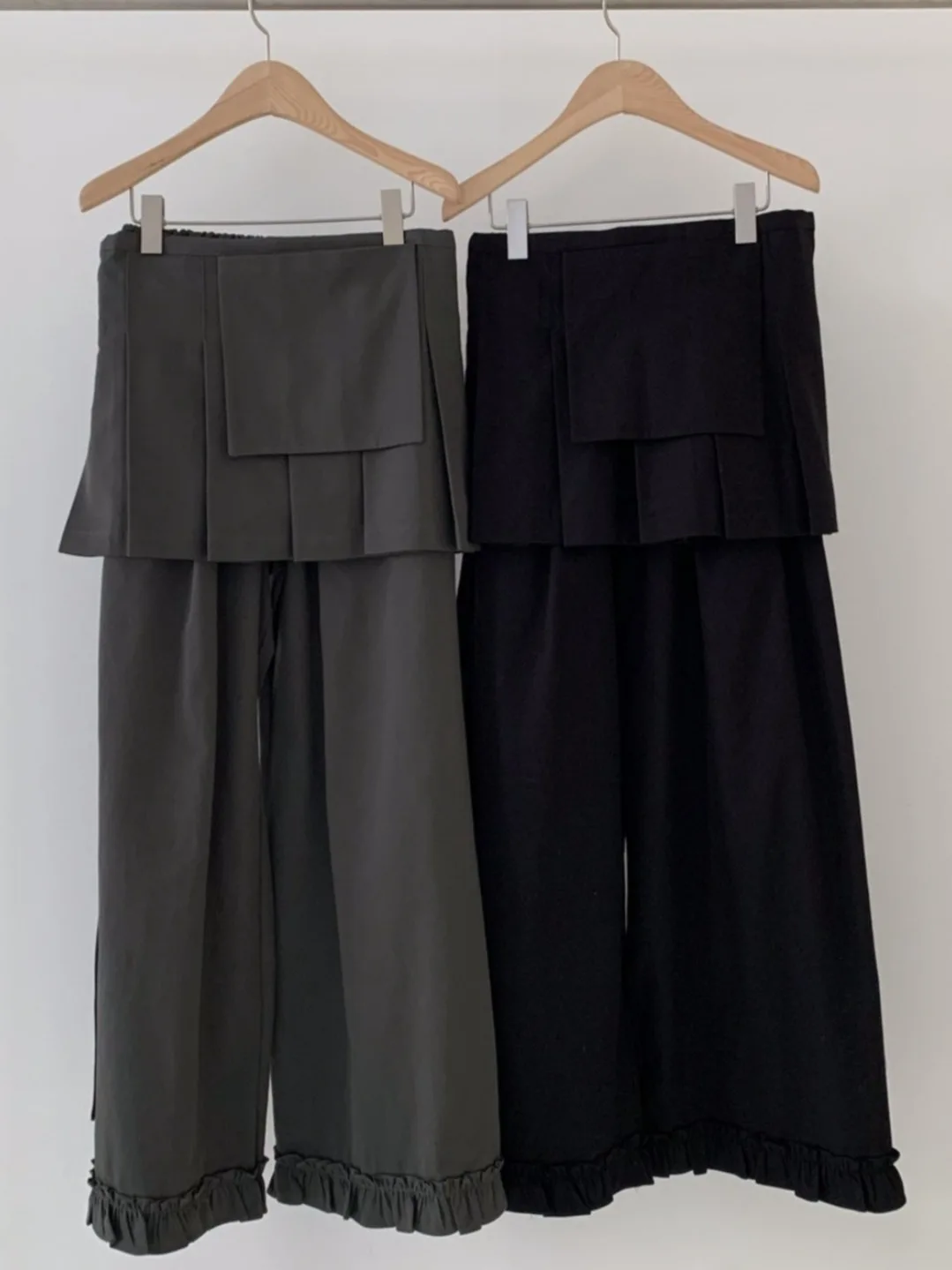Korean Sle Wood ain  Casual Long Pants Women's Spring New Vintage Personali ket Belted Pleated  Skirt Set