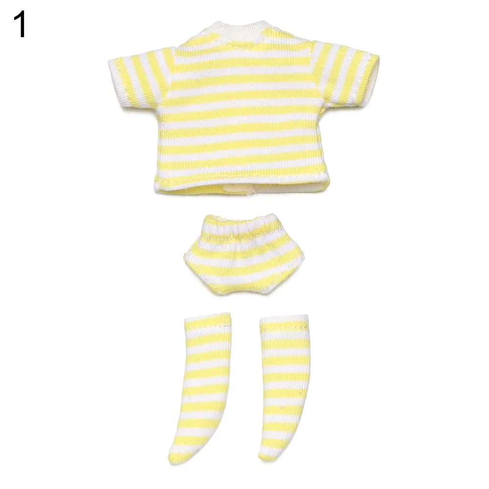 Doll Clothes Suits Stripe Shirt for 1/12 BJD Doll Clothes OB11 Doll T-shirt 1/11 Doll Panties Doll Cotton Socks Doll Accessories