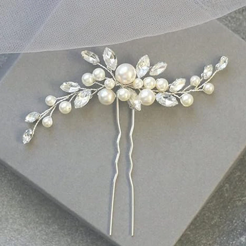 Women's Pearl Wedding Pearl hair clips for brides and bridesmaids Silver rhinestone hair pieces Crystal headpieces