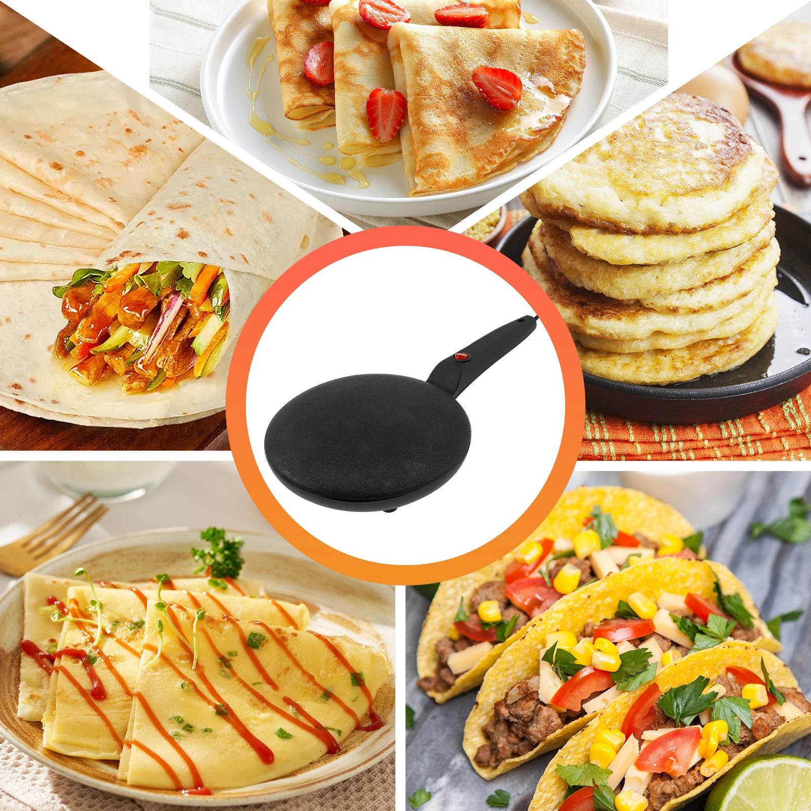 Electric Crepe Maker 8 Inches Portable Crepe Maker Machine with Nonstick Coating Multifunctional Pancake Pan Pancakes Making