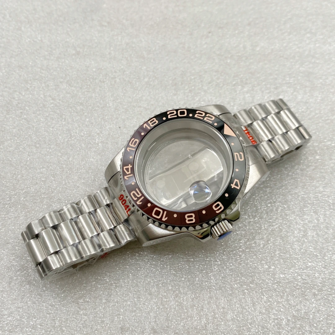 NH34 case 40MM silver men's watch case NH36 strap GMT bezel sapphire glass suitable for precision NH35nh34 NH36 movement