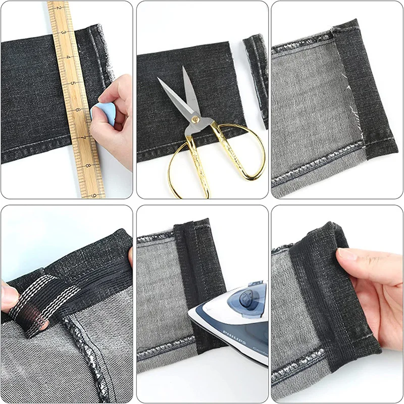 자체 접착식 다리미 부착 바지, 바지 가장자리 단축 헤밍 테이프, 청바지 의류 스커트, DIY 바느질 원단, 1 m, 3 m, 5m