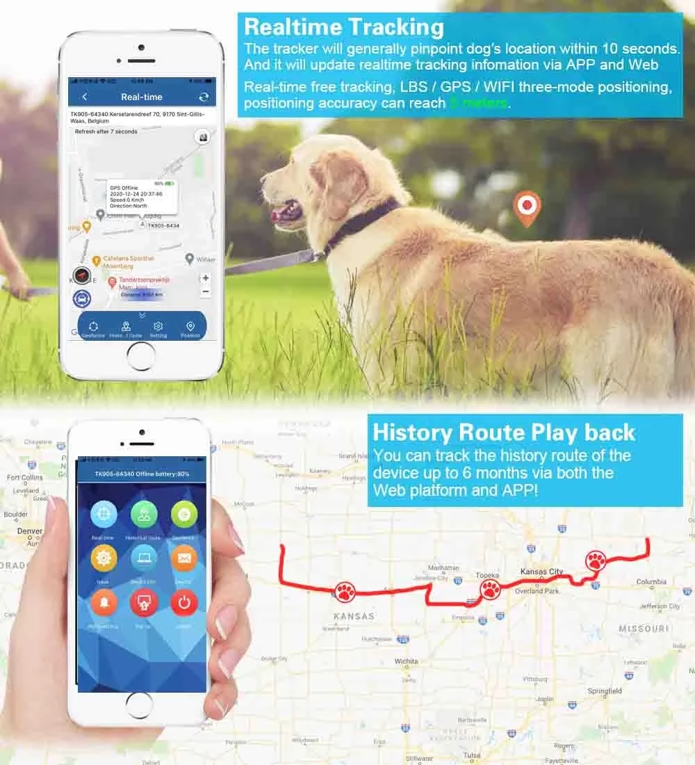 Mini TKSTAR Pet Tracker With Collar GSM/GPRS Positioning Real Time GPS Tracker Dog Pet TK909 LK909 P Dog/Cat /IOS /Andriod App