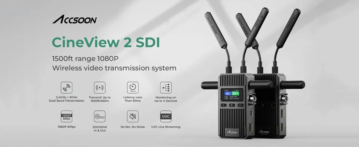 Description Picture 3 of itemACCSOON CineView 2 SDI Wireless Video Transmission System Transmitter Receiver Kit 1080p 1500ft to 4 Devices for Live Streaming