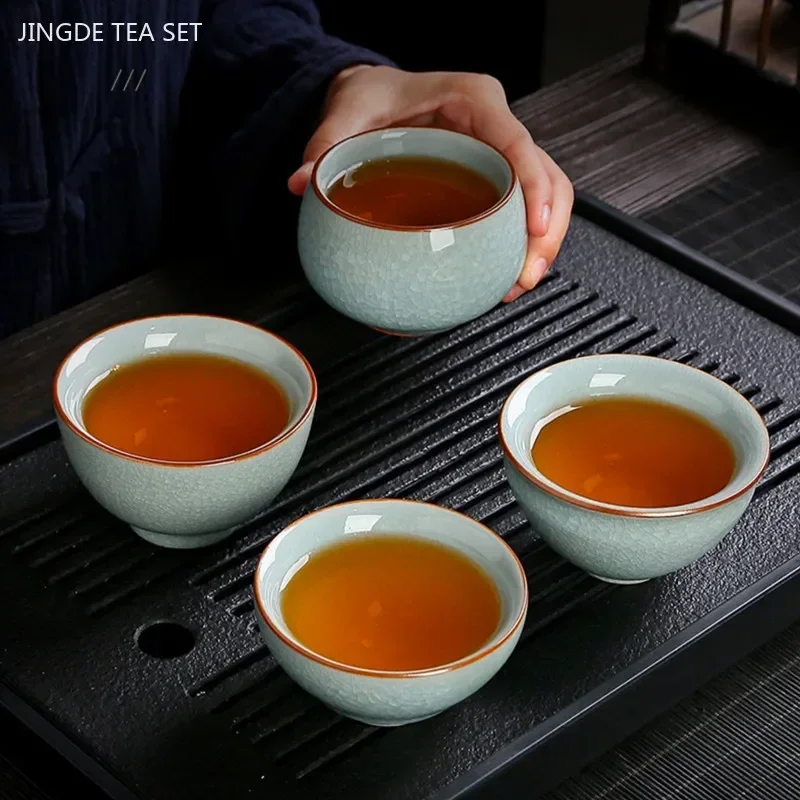 Ru Kiln Tea Set Teacup Cracked Glaze Ceramic Tea Cup High Quality Tea Ceremony Customized Gifts Household Teaware