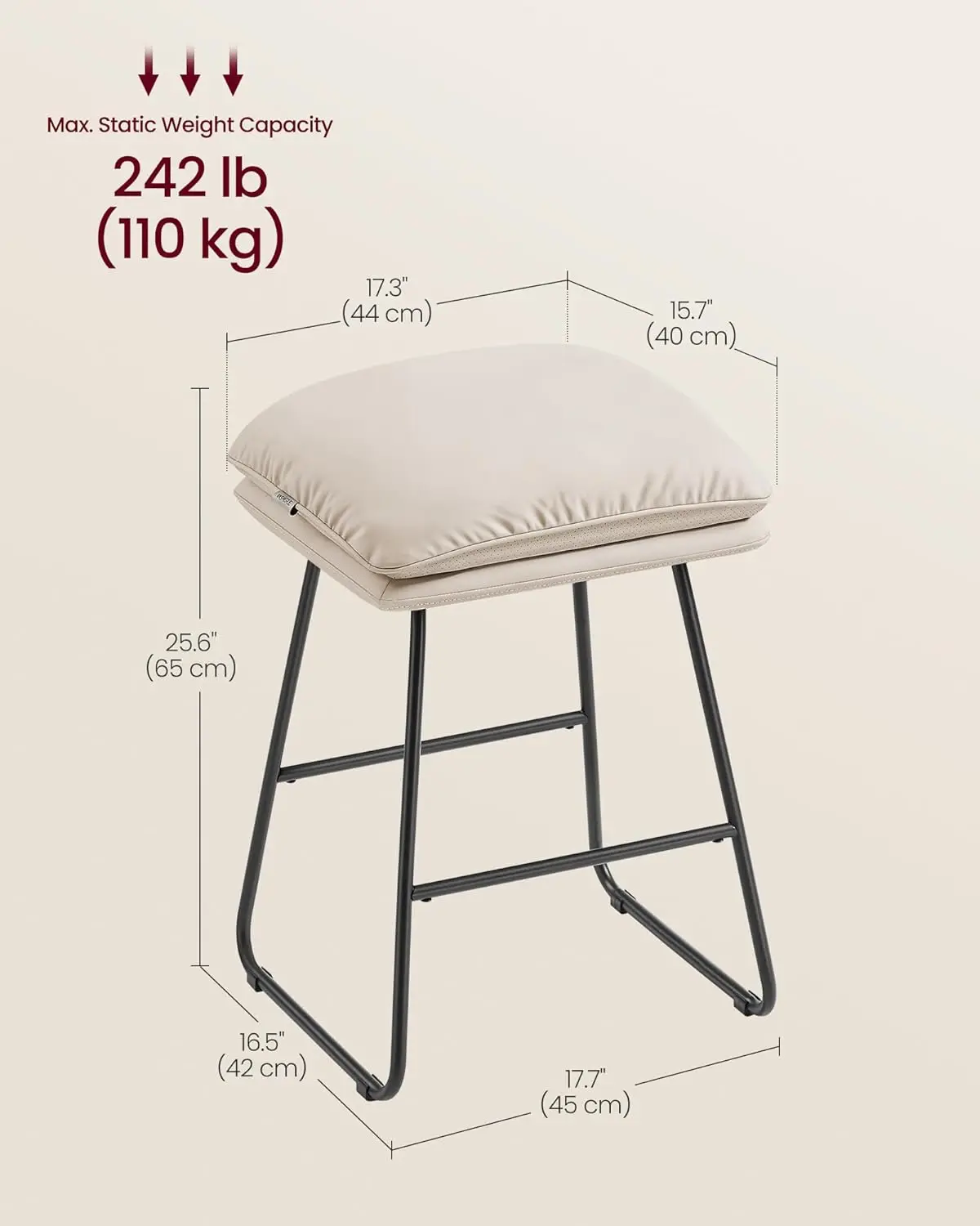 Stools Set of 4, Counter Height Stools, Leather Counter Stools Barstools with Soft Cushion 25.6 Inches Bar Height Bar