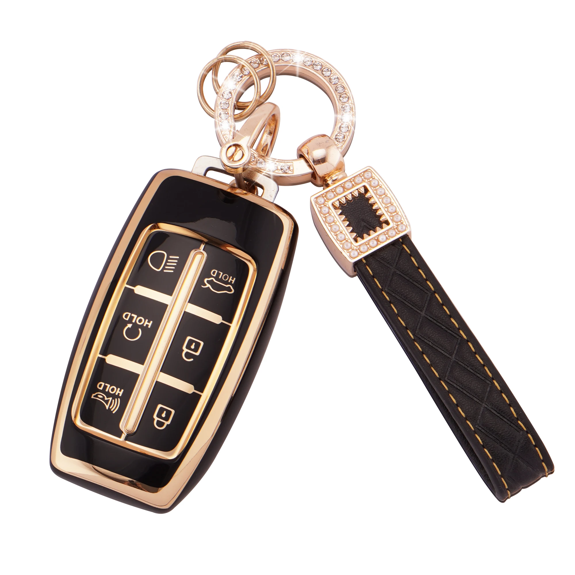 

EKALA for Genesis Key Fob Cover with Leather Keychain, 6 Buttons TPU Key Shell for 2022 Genesis GV70 G70 2022 2021 Genesis GV80