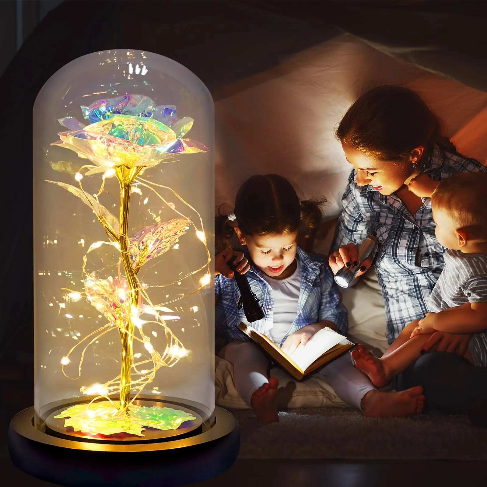 Artificial Glass Flower with LED Light Eternal Rose for Women Beauty and Beast Rose Birthday Gifts for Girls Christmas artificial plants artificial flowers artificial rose artificial flower artificial flower bouquet