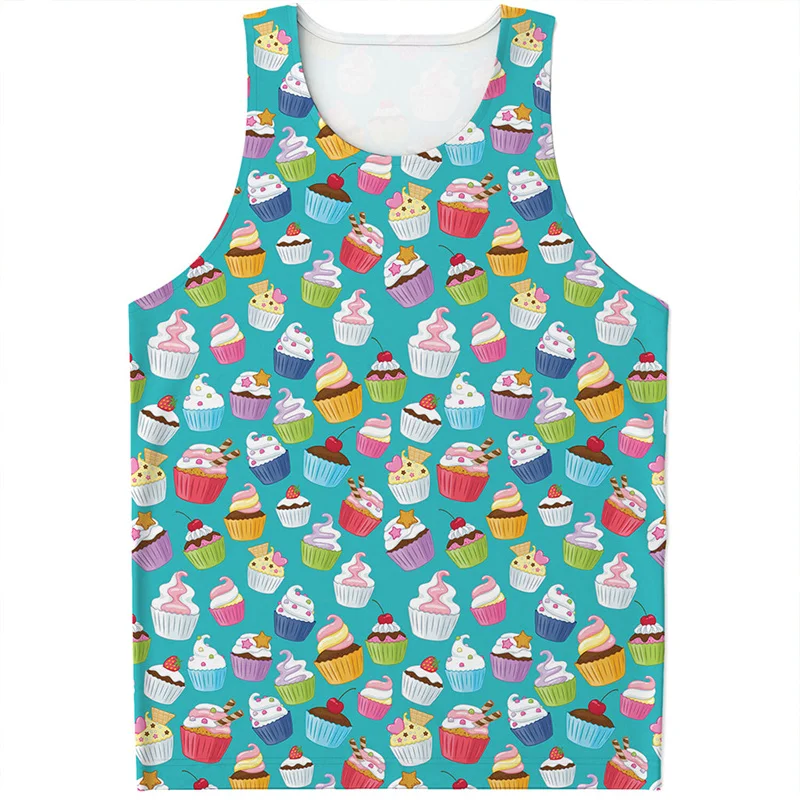

Cartoon Cupcake Graphic Tank Top For Men 3D Printed Food Vest Streetwear Loose Waistcoat Cool Women Children Sleeveless Tees