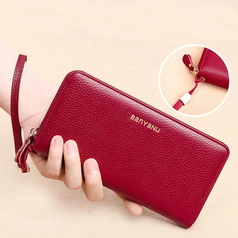 Formal Travel Anti RFID Lady Wallet Zipper Cow Genuine Leather Money Card Purse for Women Birthday Gifts