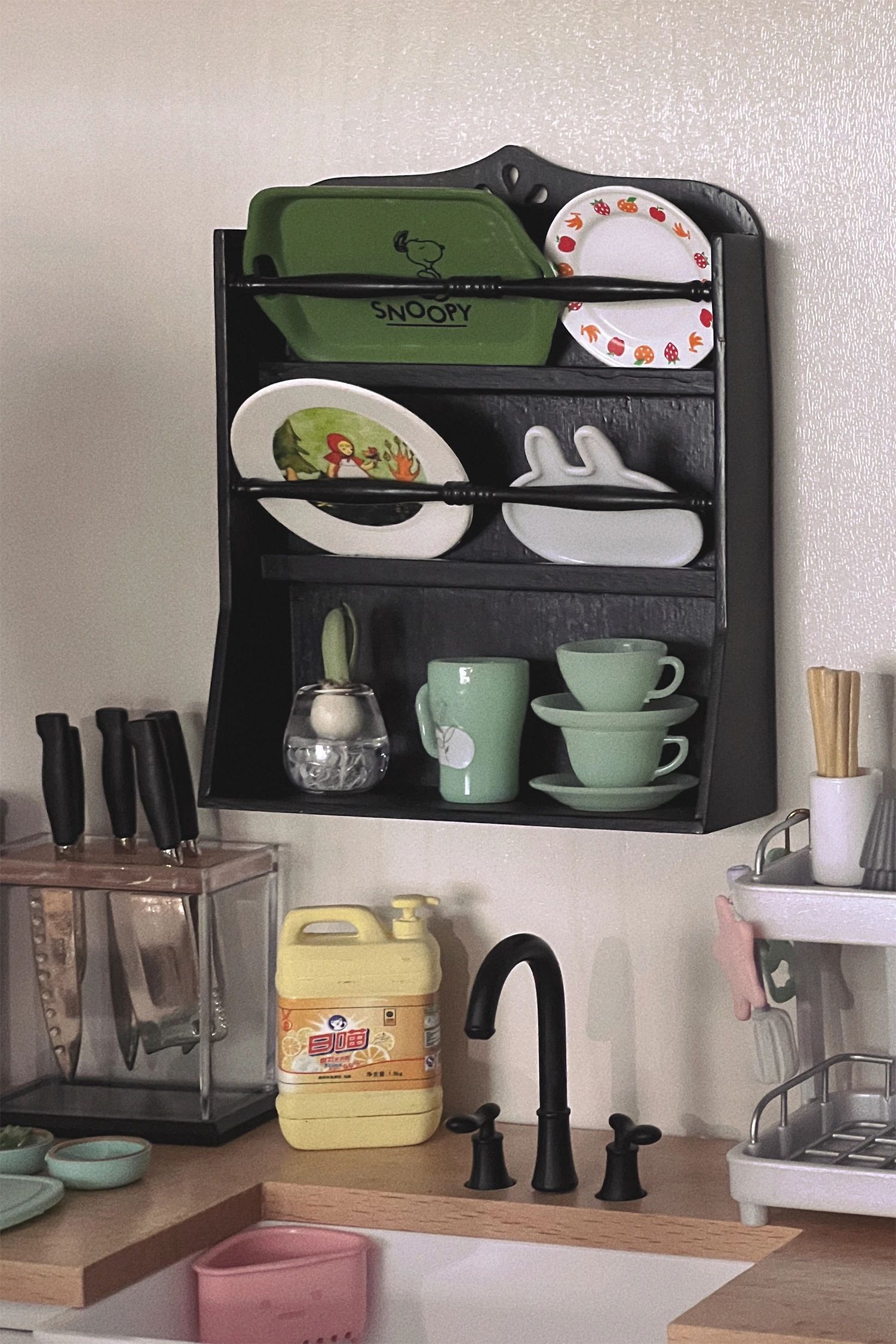 1/6 Shelf/Bookshelf/storage rack solid wood cherry wood doll house mini model