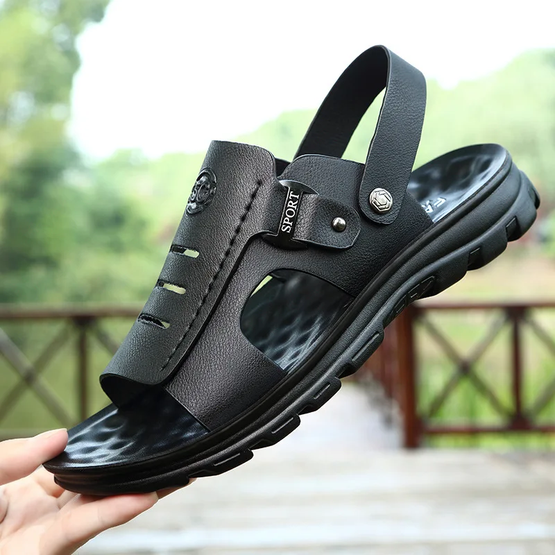 Sandalias de cuero para hombre, zapatos clásicos de verano para