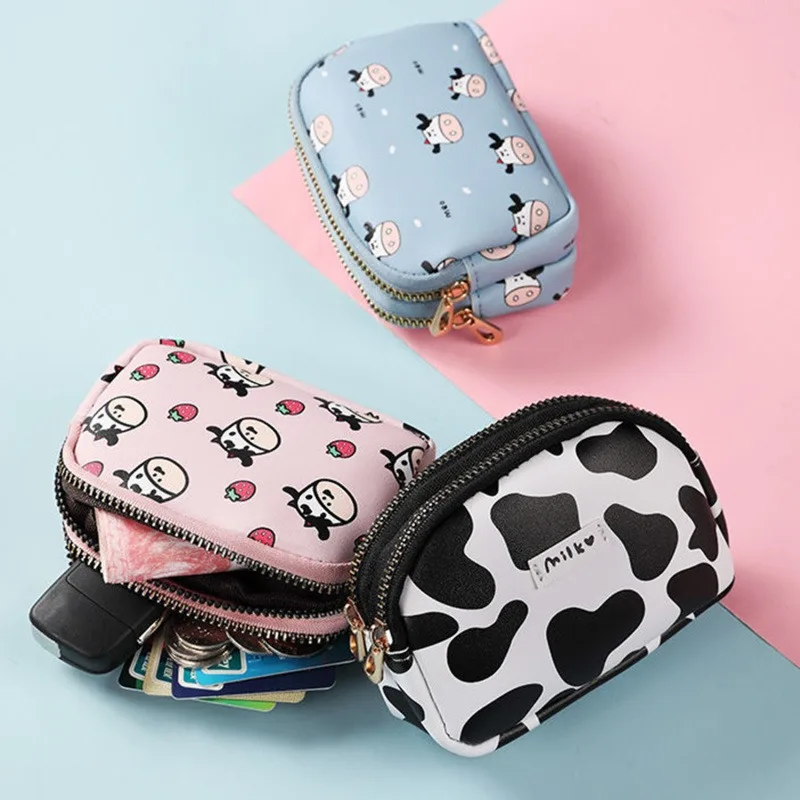 Women's Cute Wallet Cow Print PU Leather Business Card Holder Female Girl's Coin Purse Pouch Women Zipper Cartoon Wallet coin purse,women wallet,coin purse wallet,zipper wallets,women purse,women coin purse