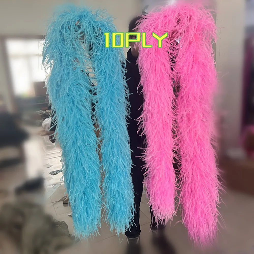 

10Ply Fluffy Ostrich feathers boa Shawl for Party Dress Sewing Decoration 0.5 to 3M Natural Ostrich plumas Scarf Trims 2meters