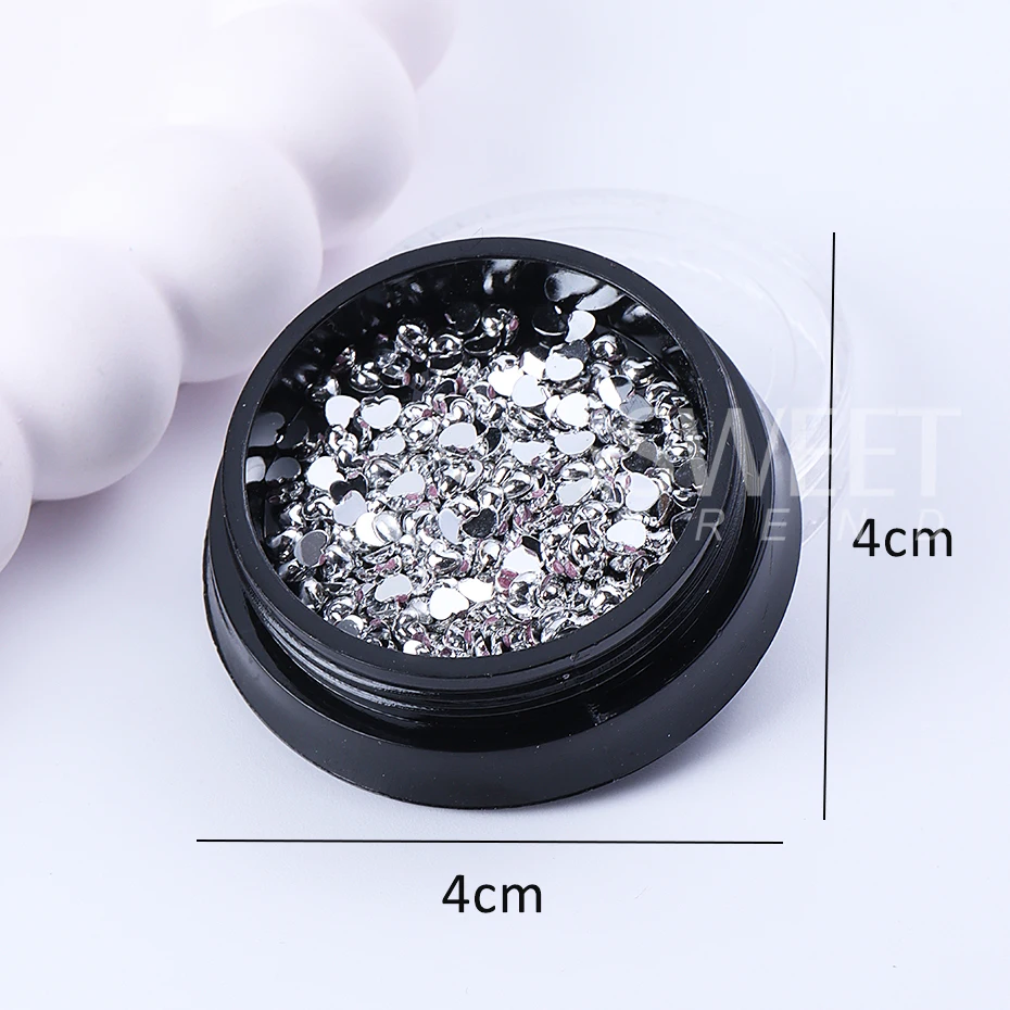 Silver Heart Nail Art Charm 3D Metal Diamond Flat Heart Love Nail Jewelry Luxury Manicure Decoration Accessories Nail Supplies 6