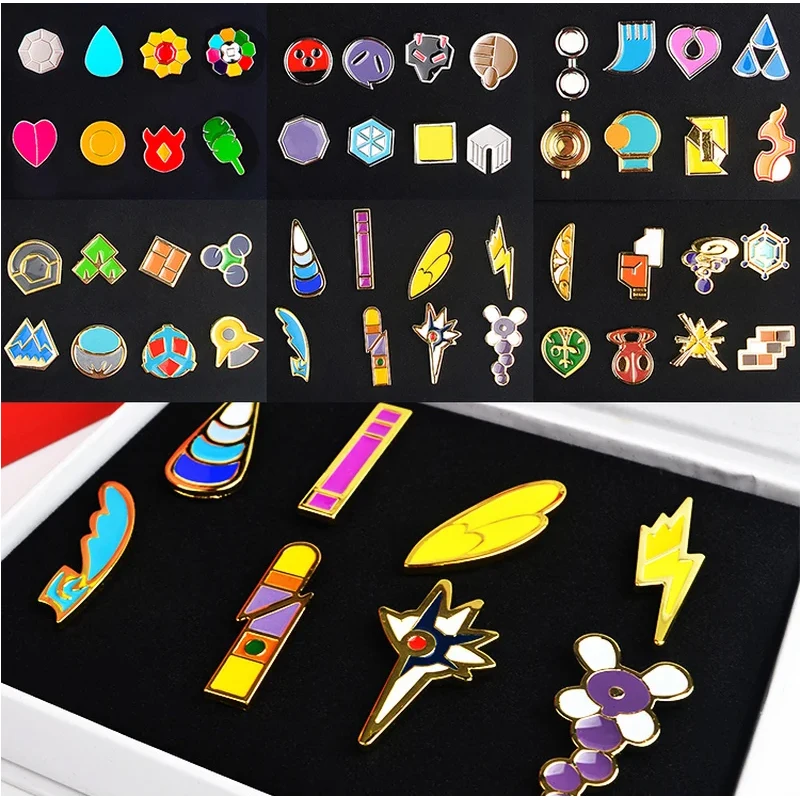  리그 GYM 배지 포켓 몬스터 천국의 왕 체육관 금속 배지  피규어 어린이를위..