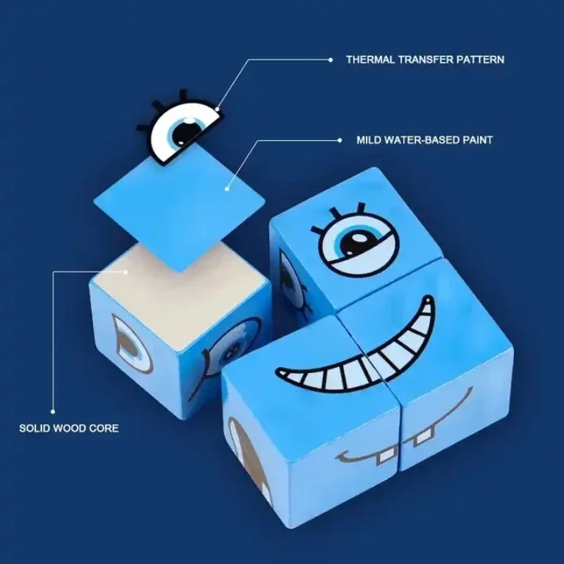 Wooden Expression Block Puzzle Cubic Blocks 3+ Years Old Children's Puzzle Games Family Gathering Toys Children's Gifts